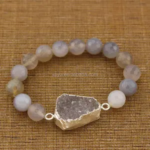 BRH1500 bracciali druzy naturali con perline di agata grigia naturale alla moda, bracciali druzy impilabili