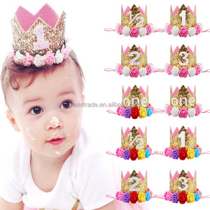 Joyeux premier anniversaire fête chapeaux décor un anniversaire chapeau princesse couronne 1st 2nd 3th an numéro bébé enfants cheveux accessoire - Product Image 5