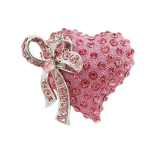 Valentine's Day Gift Romantic Pink Crystal Rhinestone Heart Bow Brooch