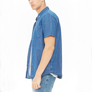 Camicie a <span class=keywords><strong>basso</strong></span> costo con bottone a maniche corte camicie di jeans per gli uomini - Product Image 3