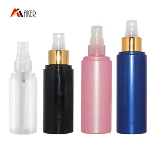 Garrafa plástica vazia personalizada para spray cosmético PET, 50ml, 70ml, 100ml, 120ml, cilindro preto transparente, spray para cuidados com a pele, com névoa, ideal para uso