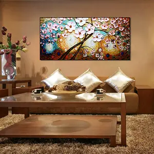 3d дерево настенная живопись Suppliers-Новый современный холст ручной работы Картина маслом нож дерево 3D картины гостиная декор настенное искусство