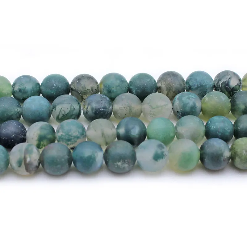 Đá Quý Tự Nhiên Hạt Để Làm Đồ Trang Sức, 6 Mm 8 Mm 10Mm Matte Frosted Moss Agate Vòng Đá Hạt (AB1570)