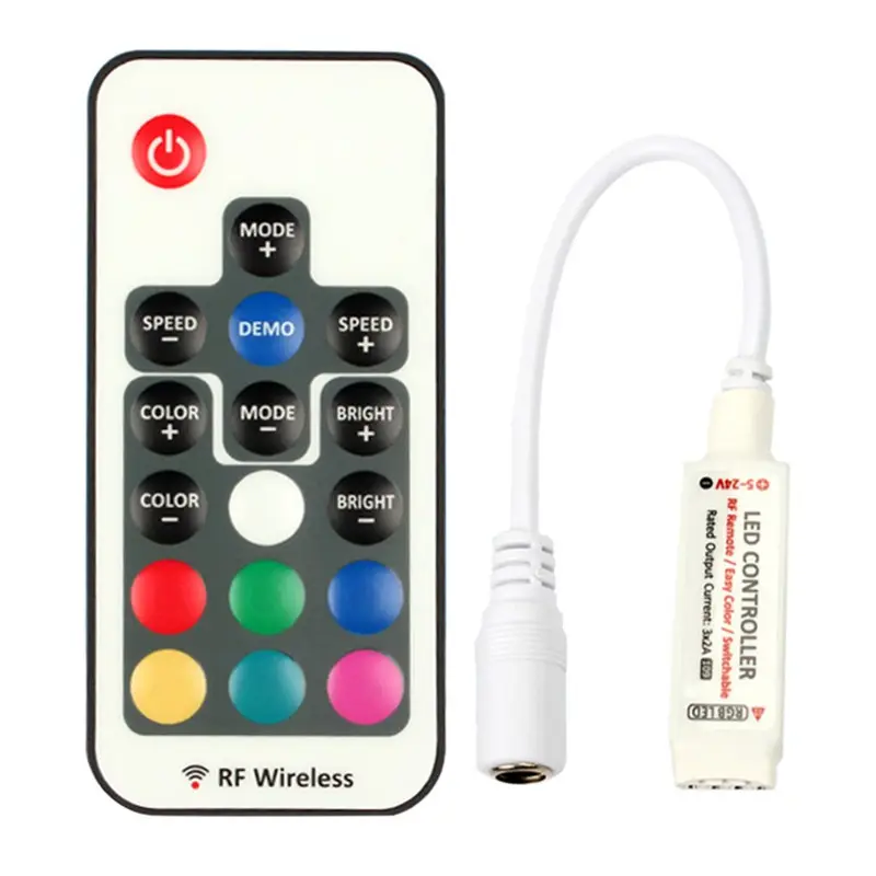 Mini contrôleur de bandes LED RGB 5V, 12V ou 24V, 5050 2835, contrôleur avec télécommande RF, 17 clés, DC,