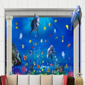 Peshawar Wallpaper Modern Desain 3D Stereo Custom Mural Dunia Bawah Laut Dolphin Wallpaper Terbaru untuk Dinding Wallpaper Emboss