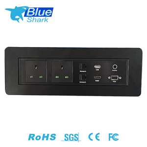 Aluminio negro Reino Unido mesa de conferencias eléctrica arriba afinidad Power Hub con carga USB, HDMI, gato 6, audio - Product Image 1