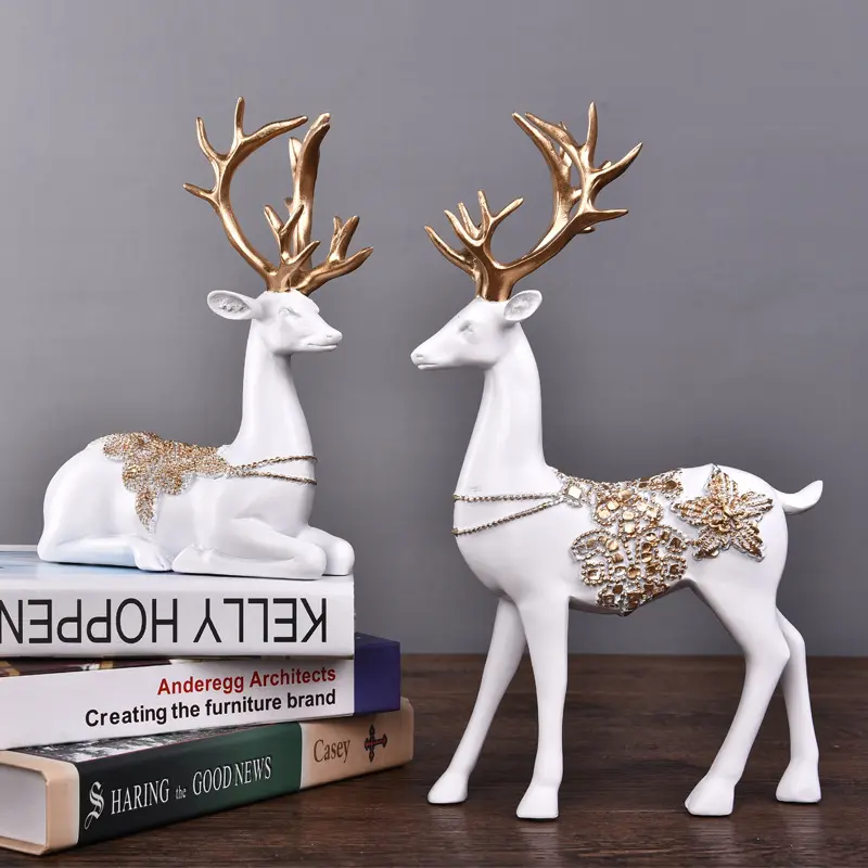 10 inç özel yapılmış vintafe dekor el sanatları reçine küçük geyik figürleri