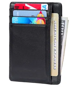 Тонкий кожаный кошелек с RFID-блокировкой и отделением для удостоверения личности и кредитных карт