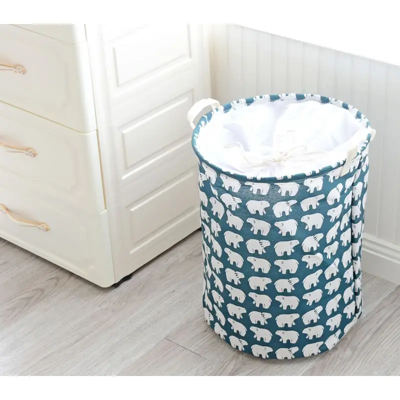 Round Laundry Basket Waterproof Canvas Large Clothes Basket Laundry Hamper with Handles Cute Cartoon Kids Nursery Hamper for Kid