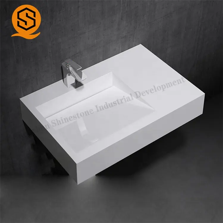 Évier de toilette en résine, pierre naturelle blanche, surface solide, grain