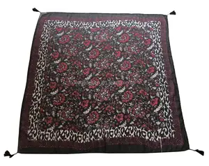 China premium supplier hot turkish design women print leopard floral neckwear hijab tippet shawl tassels bohemian square scarves