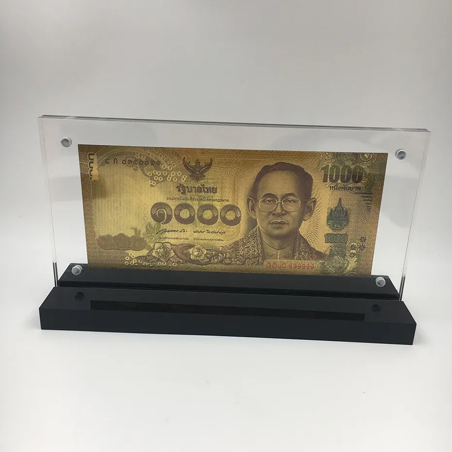 1000 בהט שטר נייר זהב תאילנד 24 K בצבע כסף עבור מתנות למזכרת מתנת קישוט הבית ועסקים עם מסגרת אקריליק