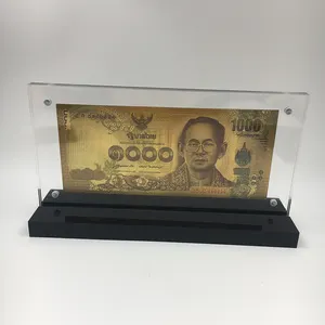 1000 Baht Colorido Tailândia 24K Da Folha de Ouro Banknote dinheiro para presentes da lembrança Presente Decoração de Casa e de Negócios com acrílico quadro