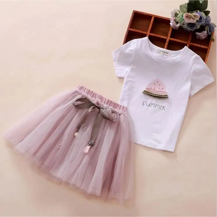 2019 वसंत गर्मियों बच्ची सेट कपड़े शुद्ध कपास टी शर्ट छोटे स्कर्ट बच्चे दो टुकड़ा कोरियाई शैली पोशाक सेट