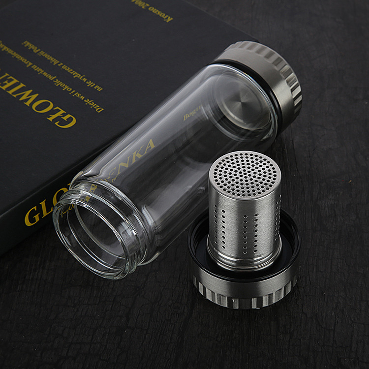 320ml Customized Drinking double wall borosilicate glass water bottle heat resistant glass bottle