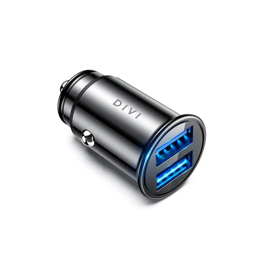CE&ROHS Full Metal Mini 24W Dual Port USB Car Charger Fast Mobile Phone Car USB Charger Power Adapter