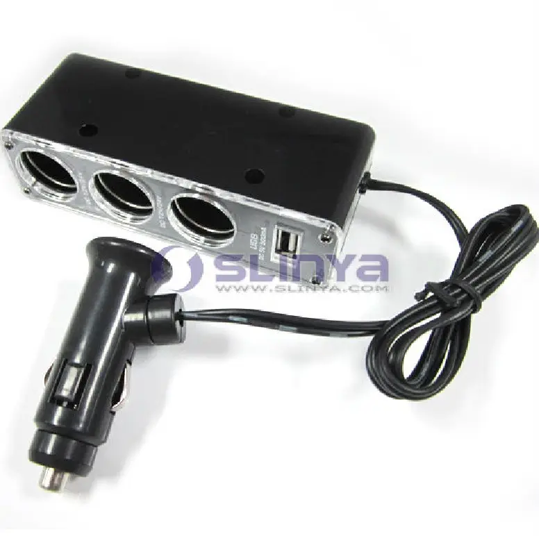 3 Port USB Car Cigarette Lighter Socket Splitter Plug Charger 12V Socket Power Adapter