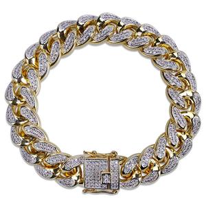 Pulsera de Oro con Circonitas Cúbicas Estilo Hip Hop 2019, Pulsera de Eslabones Cubanos de Miami de 18-20 cm de Largo para Hombre, Joyería Hip Hop, Regalos - Product Image 1