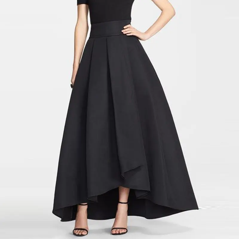 summer autumn spring women fashion Asymmetrical High Waist Pleated Elastic Elegant maxi long skirt
