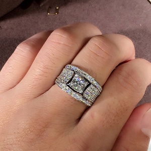 Cincin Kristal Putih Persegi Wanita Vintage, Cincin Pernikahan Isi Perak Mewah, Cincin Pertunangan Modis untuk Pasangan