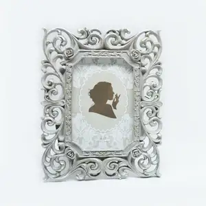 Baroque หรูหราเรซิ่นกรอบรูป, Shabby Distressed สีขาวเรซิ่นกรอบ 4x6