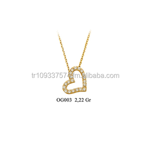 Collier léger à breloques en or massif 14 carats Bijoux fins pour femmes fabriqués en Turquie - Product Image 1