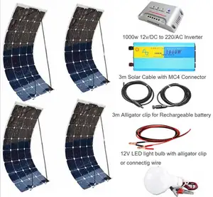 4X100W Pv Outdoor Mono Draagbare Generator Flexibele Zonnepaneel + Controller + Inverter + Kabel + Adapter voor Rv/Marine/Camping/Home Etc