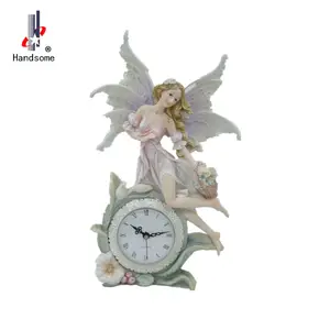 Polyresin garden fairy angel resin flower fairy clock polystone fairy statue