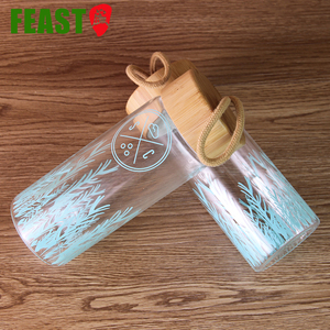 Botella de agua de cristal de alta borosilicato con <span class=keywords><strong>tapa</strong></span> de bambú, una sola pared, energía - Product Image 4