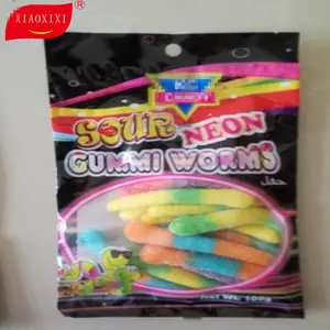 100g weiche Gummibärchen Süßigkeiten Wurmform Halal Süßigkeiten mit Taschen Paket