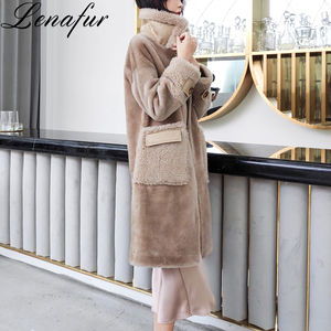 Winter Genuine Real Sheepskin Leather <strong>Lined</strong> Sheep Shearling <strong>Fur</strong> Coat <strong>Jackets</strong> for Women - Product Image 5