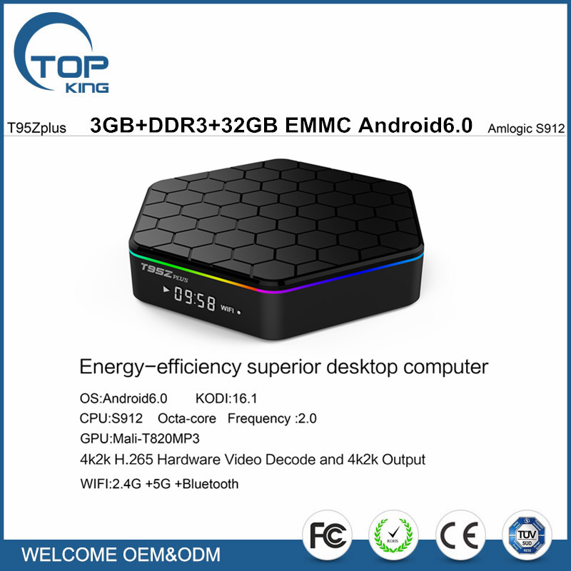 Android Tv Box T95Z plus 3 GB/32 GB Construido en 2.4G + 5.8G WiFi Amlogic S912 KODI 17.0 Android 6.0 4 K reproductor multimedia