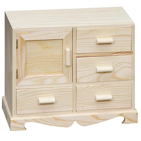 Design moderno artesanal não acabado personalizado pinha pequena caixa de móveis de madeira com gaveta