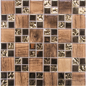 Foshan all'ingrosso quadrato grano <span class=keywords><strong>di</strong></span> legno galvanico laminato oro marrone mosaici <span class=keywords><strong>di</strong></span> <span class=keywords><strong>vetro</strong></span> - Product Image 3