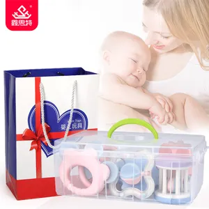 XST Neue Design Kann Kochen Kleinkind Rassel und Sensorischen Beißring Spielzeug Set Kunststoff Weiche Hand Rassel Ring Säuglings Beißring baby Rassel