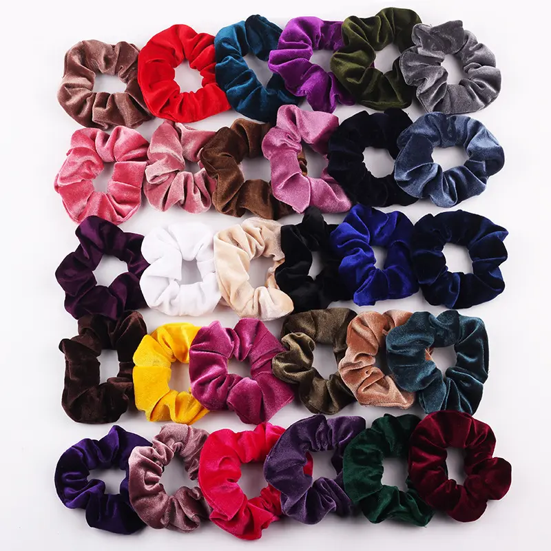 CLARMER 60 Colors Wholesale Fashion Women Hair Accessories Fabric Solid Colors Elastic Hair Ties Velvet Scrunchies