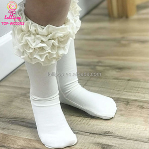 Katı zeytin üçlü fırfır diz yüksek bebek çorap bacak isıtıcıları örme pamuk okul kız çocuk fırfır buzlanma Boot çorap - Product Image 2