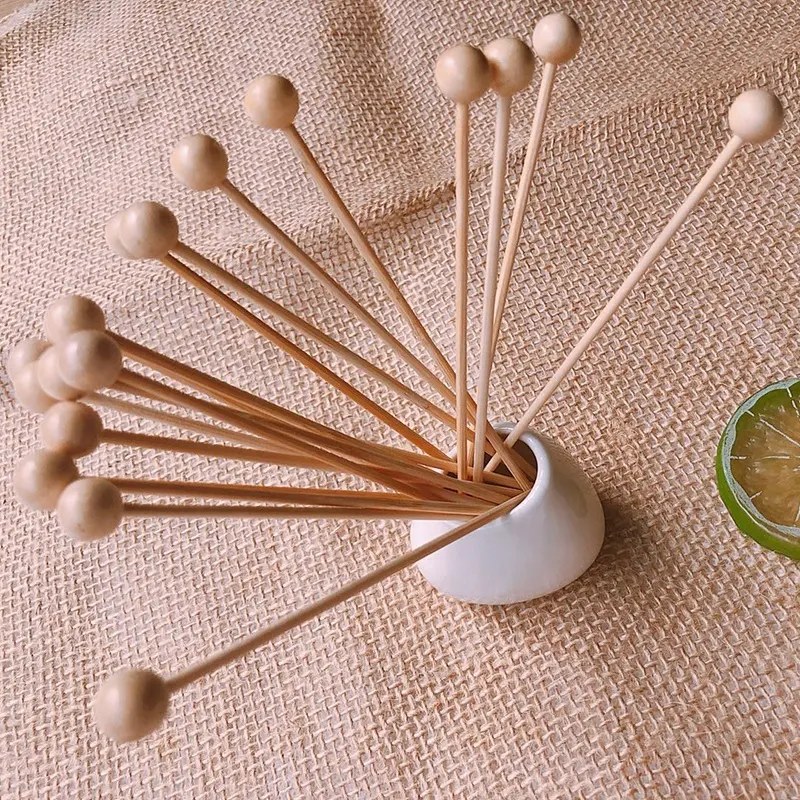 Jimao Wooden Cocktail Picks Bamboo Toothpicks with Ball End for Cocktails Appetizers Fruits Dessert 6 inches Pack of 100pc