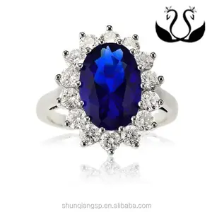 Nieuwste vogue ladys rvs Zilver Blauw en Helder Zirconia Diana Ring