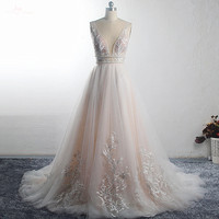 Vestido de noiva de alta qualidade rsw1493, sem mangas, decote em v profundo, blush, rosa, boho, praia, vestido de noiva