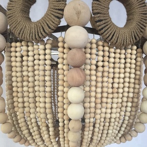 Grande suspension ronde industrielle vintage en corde de chanvre, style loft rétro, avec perles en bois, pour projets hôteliers - Product Image 4