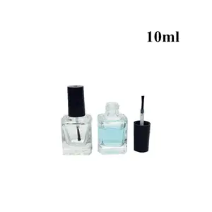 Garrafa de esmalte de unha 10ml, tampa de vidro quadrada vazia barata com escova