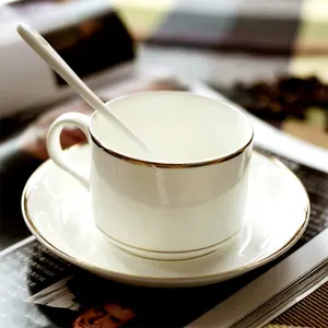 批发高品质纯牛奶白色皇家陶瓷细骨瓷陶瓷咖啡杯和茶碟