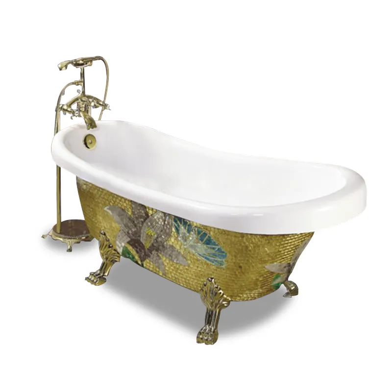 C302A اللون الأصفر الاكريليك حوض الكلاسيكية سبائك الزنك 4 قدم حوض الاستحمام