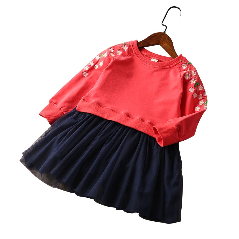 Онлайн-шоппинг, новая модель, длинная футболка, детское торжественное платье красного цвета для вечеринки, детская одежда, фабрика в Китае