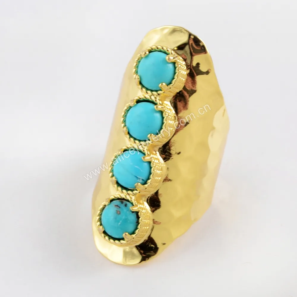 ZG0337 2019 New Arrivals Wide Band Ring with Turquoise Beads, Turquoise Stone Jewelry