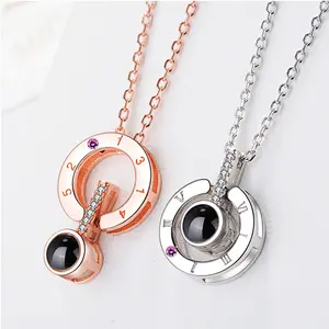 Regalo creativo S925 Collana In Argento Sterling Memoria Lingue di Proiezione 100 Lingue per Esprimere I Love You Collana