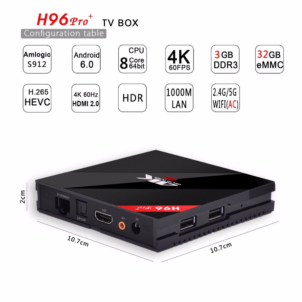H96 Pro + TV BOX Android 6.0 HD RAM 3 GB ROM 32 GB Smart tv Wifi 2.4G y 5.0G Bluetooth 4.1