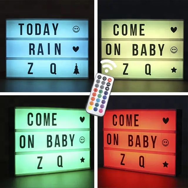 Different LED Colors Changed Cinema light box RGB color LEDs Cinematic light box with 96 Black Letters