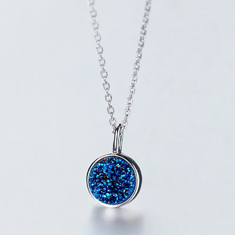 925 Sterling Silver Fashion Delicate Blue Crystal Pendant Necklace Choker Women Jewelry